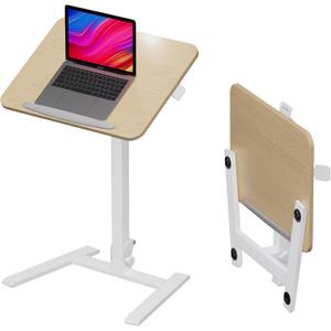 25 Inch Mobile Folding Desk - No Assembly, Pneumatic Sit-Stand, 29-42" Height Adjustable Rolling Laptop Desk with Hidden Wheels, 0-90 Tilt Top for Home Office, Craft & Study (Beige)