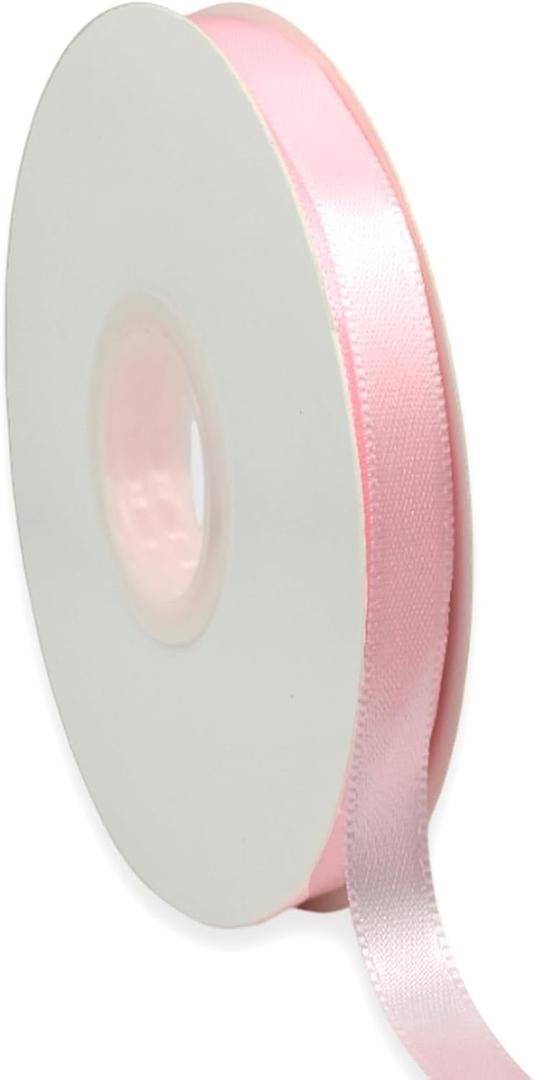 Pink Ribbon 3/8 Inch x 50 Yards Satin Ribbon Continuous, Single Face, for Crafts, Gift Wrapping, Floral Bouquet, Weddings, and Decorations, with Spool