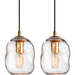 CASAMOTION Pendant Lighting Kitchen Island Modern Clear Glass Organic Globe Gold Kit Adjustable Cord Hanging Light Fixtures Dining Room Table Bar Counter Bedroom 8 Inch Height 2 Pack