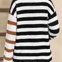 Saodimallsu Womens Striped Cardigan Sweaters V Neck Open Front Button Up Color Block Fuzzy Loose Knit Coats (Small, Brown)