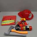 Fireman Costume for Kids, 10 Pcs Firefighter Costume with Toy Accessories Set, Fireman Role Play Outfit Toys, Kids Firefighter Dress Up Clothes, Halloween for Boys Toddlers Ages 3 4 5 6 7