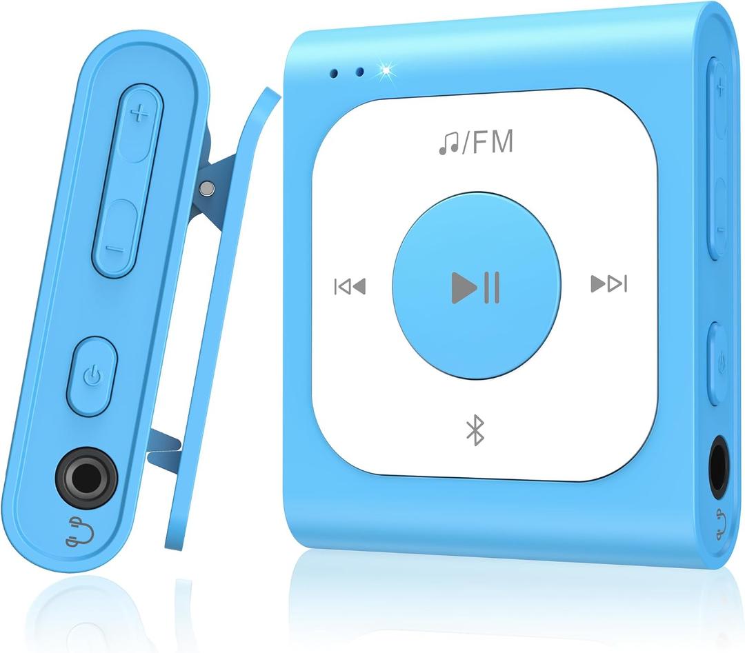 AGPTEK 64GB Clip MP3 Player with Bluetooth, A53PL Portable Music Player with FM Radio, Shuffle, No Phone Needed, for Sports (Blue)