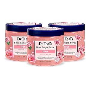 Dr Teal's Shea Sugar Body Scrub, Rose with Essential Oil, 19 oz (Pack of 3)