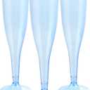 WDF 36 Pack Clear Blue Plastic Champagne Flutes - 7OZ Blue Champagne Flutes Plastic, Champagne Glasses Disposable for Party/Wedding/Birthday/Spring