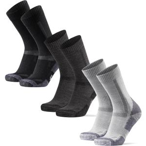DANISH ENDURANCE Merino Wool Hiking Crew Socks for Men & Women, Cushioned Anti-Blister, Breathable - 3 Pairs (Small, Multicolor (Black, Light Grey, Dark Grey/Black))