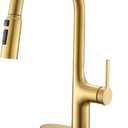 Gold Kitchen Faucets, Brushed Gold Kitchen Faucet with Pull Down Sprayer, Modern High Arc Brass Kitchen Sink Faucet, Stainless Steel Farmhouse Faucet for Kitchen Sink, Bar, RV,1 or 3 Hole