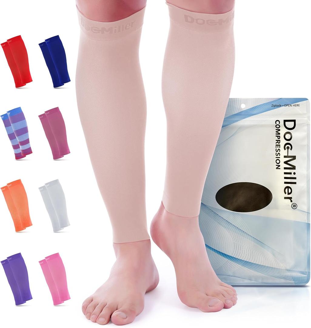 Doc Miller Compression Calf Sleeve for Men & Women – 20-30mmHg Graduated Support for Running, Shin Splints, Calf Strain – Knee High, 2X-Large REGULAR, Skin/Nude