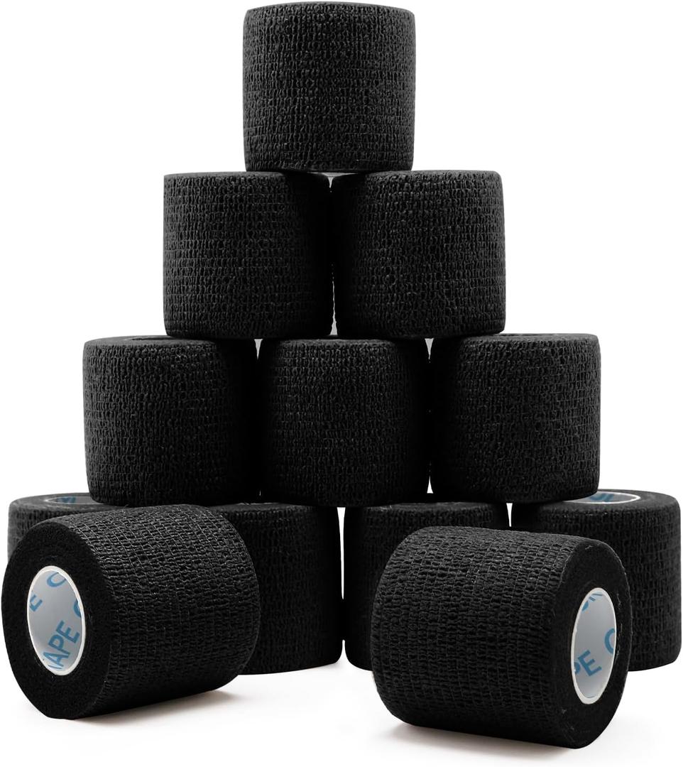 OK TAPE 12 Rolls Self Adhesive Bandage Wrap, Elastic Athletic Tape, Self Stick Bandage Tape, Vet Wrap, Medical Wrap for Wrist, Feet, 2" x 5 Yards - Black