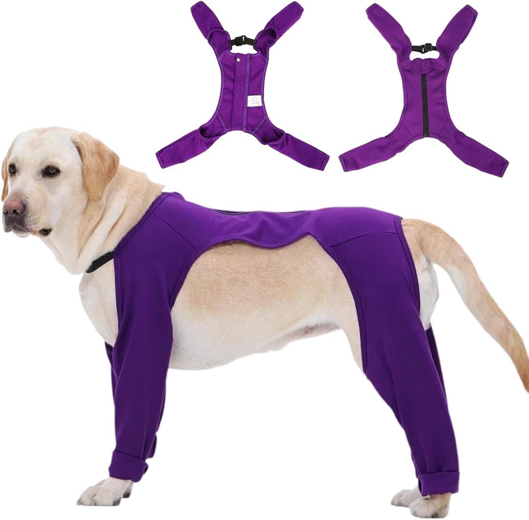 4-Leg Dog Surgery Recovery Suit & Outdoor Dust Pants, Cooling Touch Surgical Suit for Dogs, Dog Rear Leg Recovery Sleeve to Stop Licking, Medium Breeds Dog Post Onesie for Front & Back Leg, Purple, L