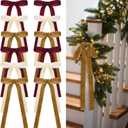 24 Pcs Velvet Bows for Christmas Tree Vintage Ribbon Bows for Crafts Garland Home Coquette Wedding Birthday Decor(9 x 13 InchWidth of 1",Burgundy,Khaki, Beige)