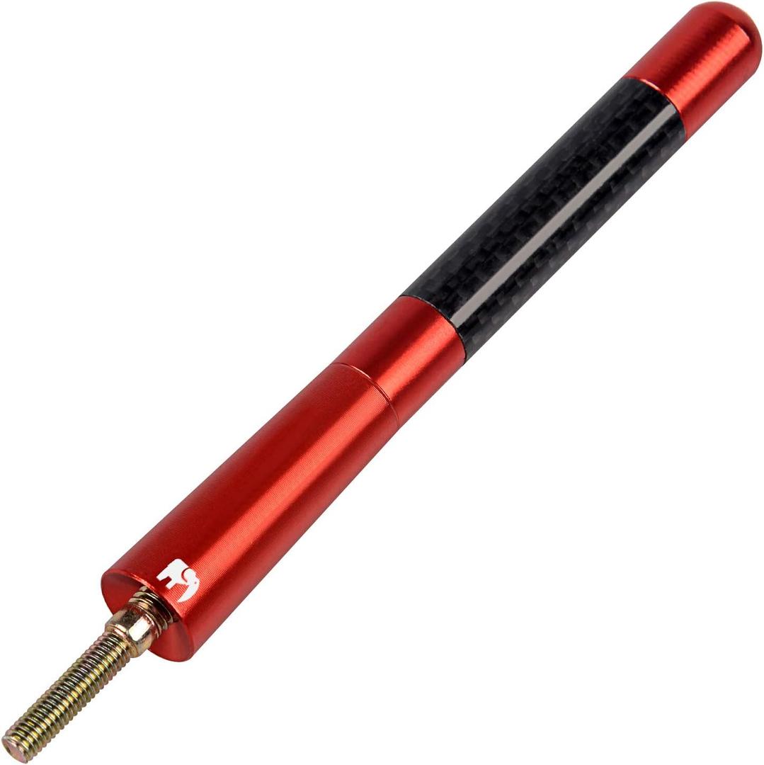 ONE250 Short Antenna, Red, Compatible with Dodge RAM (1994-2024) & Ford F-Series (1997-2024) Trucks, Aluminum + Carbon Fiber, 4.7" (120mm), Easy Screw-On Installation