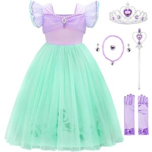 JerrisApparel Little Mermaid Costume For Girls Princess Dress Cosplay Role Play Outfit Accessories (Purple with Accessories, 2-3 Years)