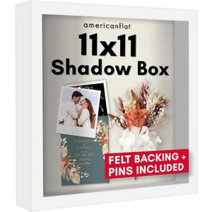 Americanflat 11x11 Shadow Box Frame with Shatter-Resistant Glass - Silhouette Collection - Large Shadow Box Display Case for Tabletop and Wall Display - White with Soft Felt Back