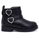 Boots Girls Ankle Shoes Size 9 Heart Buckles School Zipper Black Faux Leather