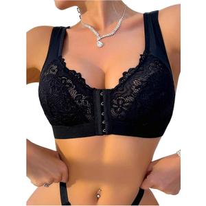 GORGLITTER Women's Push Up Front Closure Bras No Padding Lace Bralette Breathable Wireless Bras (Medium, Black) GORGLITTER Women's Push Up Front Closure Bras No Padding Lace Bralette Breathable Wireless Bras (Medium, Black)