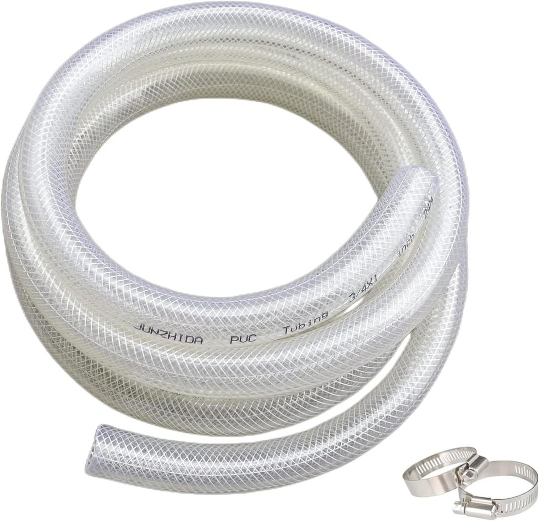 3/4" ID x 1" OD - 16.4 Ft High Pressure Braided Clear PVC Tubing Flexible Tube, Heavy Duty Reinforced PVC Hose Tubing, BPA Free and Non Toxic