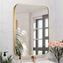 JENBELY Brushed Gold Mirror, 24"x32" Rectangle Bathroom Mirror, Metal Frame Rectangle Corner Vanity Mirror, Wall Mounted Mirror for Modern, Living Room, Bedroom, Horizontal Or Vertical
