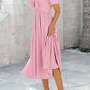 PRETTYGARDEN Summer Dress for Women 2026 Casual Short Sleeve Bow Tie V Neck Ruffle Midi Flowy Dresses (Pink, M)