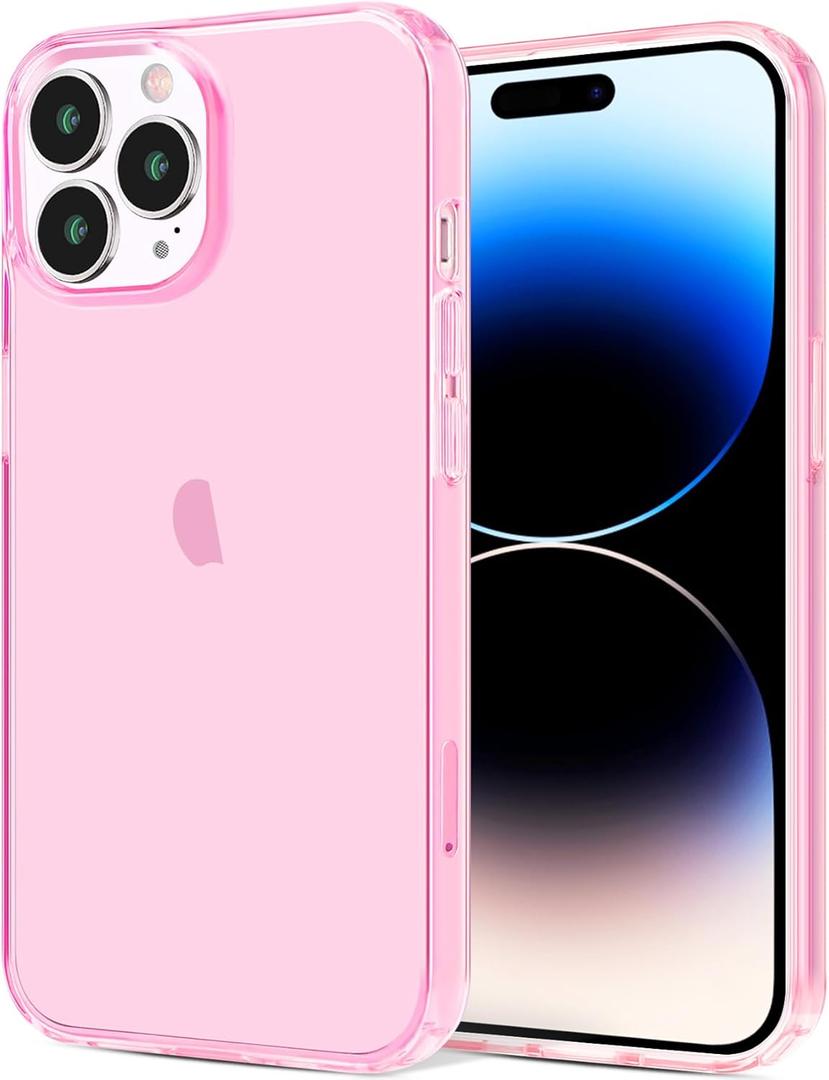 JJGoo Compatible with iPhone 14 Pro Max Case Clear, Soft Shockproof Protective Slim Thin Bumper Cover Transparent Phone Cases Translucent Pink