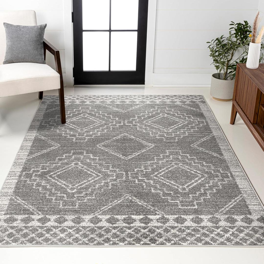 JONATHAN Y Amir Moroccan Beni Souk Gray/Cream Indoor Area Rug, 12x15, Bohemian, Scandinavian, Easy-Cleaning for Living Room, Bedroom, Kitchen, Pet Friendly, Non-Shedding (MOH200C-15)