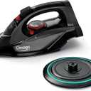 OMAIGA Cordless Iron for Clothes, 1500W Steam Iron Rapid Heating, Ceramic Soleplate, Auto Shut Off, Self-Clean, Anti-Calc, 3 Temperature Settings, 11.84oz Water Tank Ironing Clothes for Home, Black