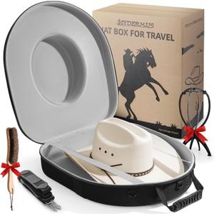 Cowboy Hat Box, Hard Shell Travel Case, Holds 2 Hats, Extra Large, Gray