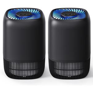 2 Packs of Air Purifiers for Home Bedroom, High Efficience Filter for Dust Pollen Smoke Odors, with Fragrance Sponge Night Light Vital Breeze Timer 22dB, Office Desktop Small Room, DH-JH12 Black