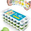 3 Pack Ice Cube Trays with Lids, Flexible Silicone Bottom for Easy Release, Stackable & Space-Saving Ice Molds, 1.2" Cubes Color-Coded (2 Green 1 Blue) for Juice, Coffee & Cocktails, BPA Free