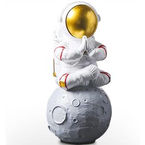 Astronaut Figurine Statue, Meditation Astronaut Figure Sculpture for Desktop & Tabletop, Resin Spaceman Planet Desk Ornament for Outer Space Themed Bedroom Decor, Cake Toppers Model Gift