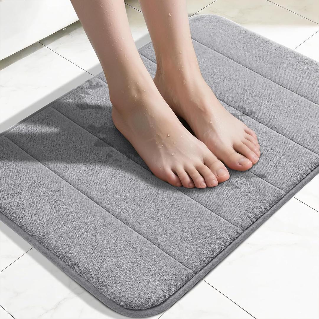 Yimobra Memory Foam Bath Mat, Super Soft Absorbent Bathroom Rug Non Slip, Quick Dry, Machine Washable Floor Carpet for Tub Shower, Home Decor Accessories, 24x17, Grey
