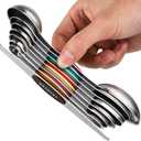 Set of 7 Stainless Steel Magnetic Measuring Spoons Set with Leveler - Stackable Tablespoon Measure Spoon for Baking and Cooking, Kitchen Gadgets for Apartment Essentials (Multicolor)