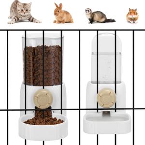 Rabbit Feeders and Water Dispenser for Cages, Auto Gravity 1200ml Pet Food Dispenser & Automatic Bunny Waterer for Puppy, Kitten, Rabbit, Chinchilla, Hedgehog, Ferret