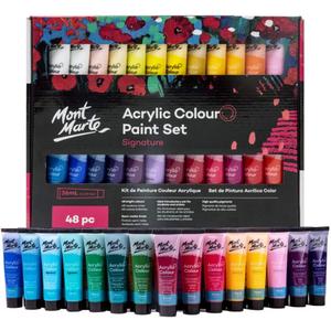 Mont Marte Signature Acrylic Paint Set, 48 Colors x 36 ml, Semi-Matte Finish, Suitable for Canvas, Wood, MDF, Leather, Air-dried Clay, Plaster, Cardboard, Paper and Crafts (48 Count (Each 1.22 Fl Oz))