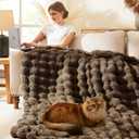 L'AGRATY Faux Rabbit Fur Blanket: 90" x 90" Queen Luxury Soft Fluffy Thick Fur Throw Blanket for Couch Bed Sofa - Cozy Plush Bubble Blankets for Winter: Flannel Fleece Decorative Blanket(Cocoa Brown)