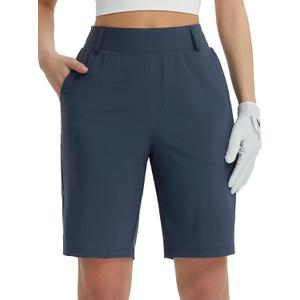 BALEAF Women's Golf Shorts 9'' Knee Length Stretch Bermuda Long Shorts Belt Loops Pockets Casual Work UPF 50+ (XS)