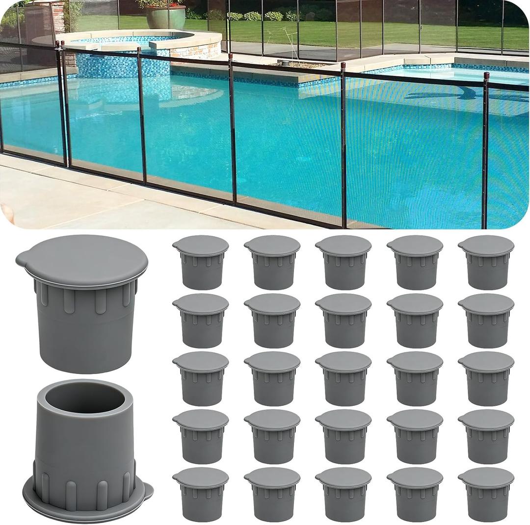 Pool Fence Caps 25Pcs Silicone Pool Fence Hole Caps with Easy Pull Tab, Pool Deck Sleeve & Patio Ground Plugs for 1-Inch Removable Safety Fence,Weatherproof,Compatible with Most Pool Barrier Systems