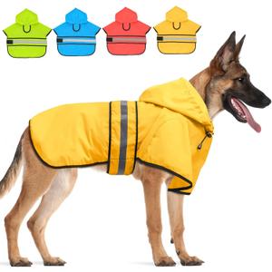 Candofly Dog Raincoat, Waterproof Dog Coat Reflective Dog Rain Jacket with Harness Hole, Hooded Pet Ponch Slicker for Large Dogs (XX-Large, Yellow)