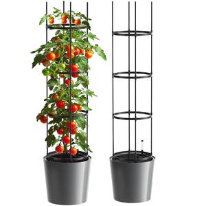 DoCred Self Watering Tomato Planter with Trellis, Large Flower Pot with Water Level Monitor, Round Garden Planters Plant Pots for Outdoor & Indoor Plants Flowers Decor, Gray
