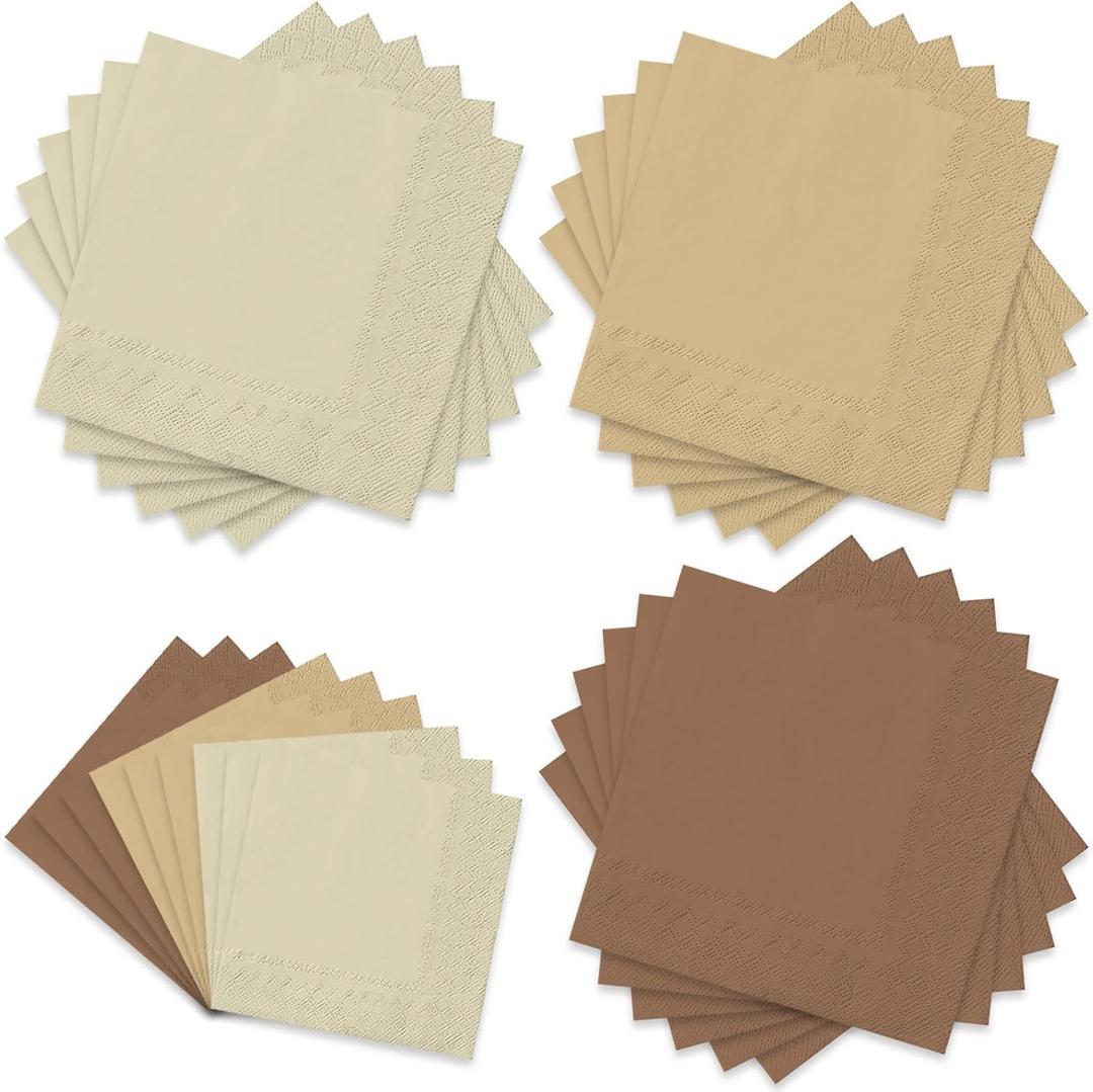 Whaline 150Pcs Brown Paper Napkins 3 Colors Disposable Napkins Brown Theme Fall Dinner Napkin for Farmhouse Wedding Birthday Party Celebration Gathering Supplies Table Decorations