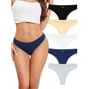 voenxe Women Cotton Thongs Underwear, Breathable Soft Panties, Ladies Workout Undies Comfortable, Athletic Tangas Stretch, 5 Pack