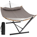 SUNCREAT Hammocks Portable Hammock with Frame, Backyard Double Hammock with Curved Spreader Bar, Brown