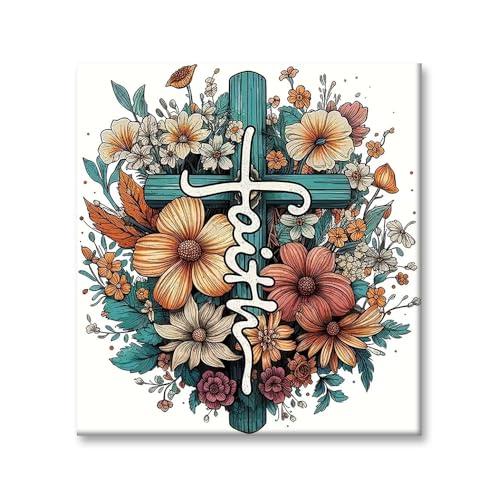 Square Drill Diamond Painting Cross Flower - 5D Full Square Diamond Art Kits for Adults with Tools, Stunning No-Gap Design, Easy to Apply and Frame, Home Wall Decor, Gift Idea(35*35CM), Pack 10