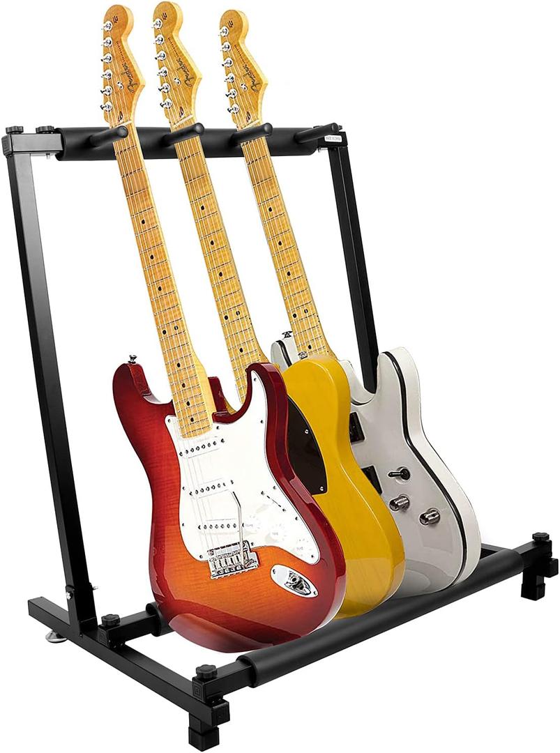 Kuyal Iron Guitar Stand Multi-Guitar Display Rack Bass Folding Stand Band Stage Bass Acoustic Guitar, Black (3 Holder)