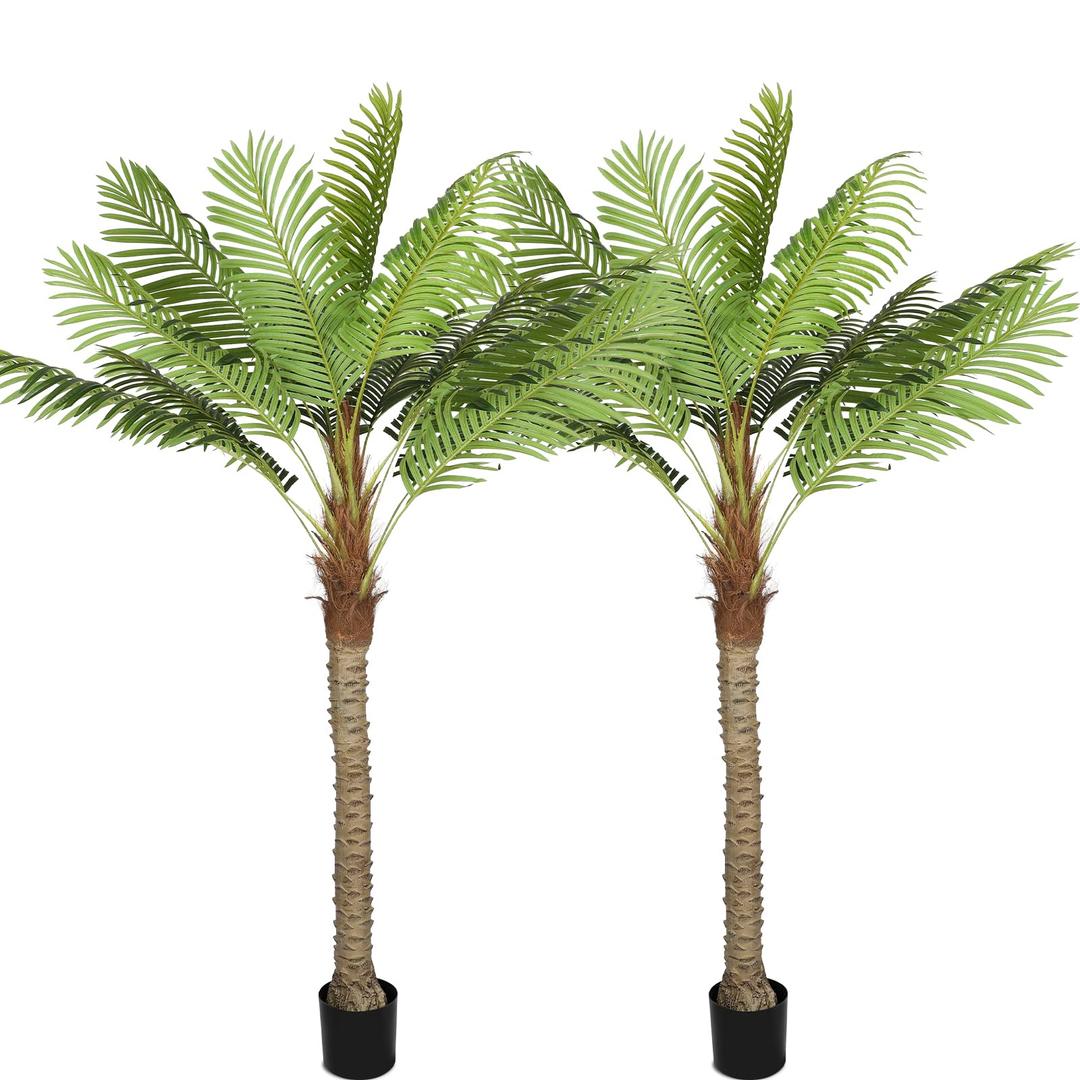Riceshoot 2 Set 7ft Artificial Palm Trees Faux Tropical Palm Trees for Outdoors Indoor Fake Coconut Plants in Pot for Outside Patio Pools Home Garden Office Porch Decor