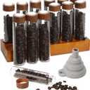 12 Pcs Single Dose Coffee Bean Storage Tubes, Coffee Bean Container for Espresso with One-Way Valve, Espresso Storage kit with Walnut Stand, Collapsible Silicone Funnel & Labels