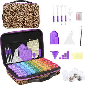 ZORETCO Diamond Painting Storage Case,60 Slots Diamond Art Kits with Accessories for Craft Jewelry Beads Organizer Boxes, 60 Jars