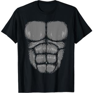 Halloween Funny Gorilla Monkey Belly Chest Costume T-Shirt (Black, M)