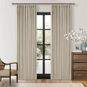 Neutral Beige Linen Pinch Pleated Blackout Curtains 84 Inches Long for Bedroom Living Room Darkening 100% Black Out Pinch Pleat Drape with Liner Farmhouse 84 Inch Curtain for Dining Room Oatmeal Sand