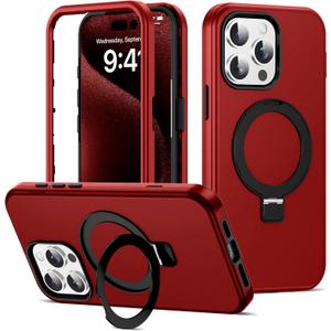 Compatible with iPhone 15 Pro Case 6.1''with Magnetic Ring Stand [Military Drop Protection][Compatible with Mag-Safe] Shockproof 15 Pro Phone Case for Men Wowen,Red