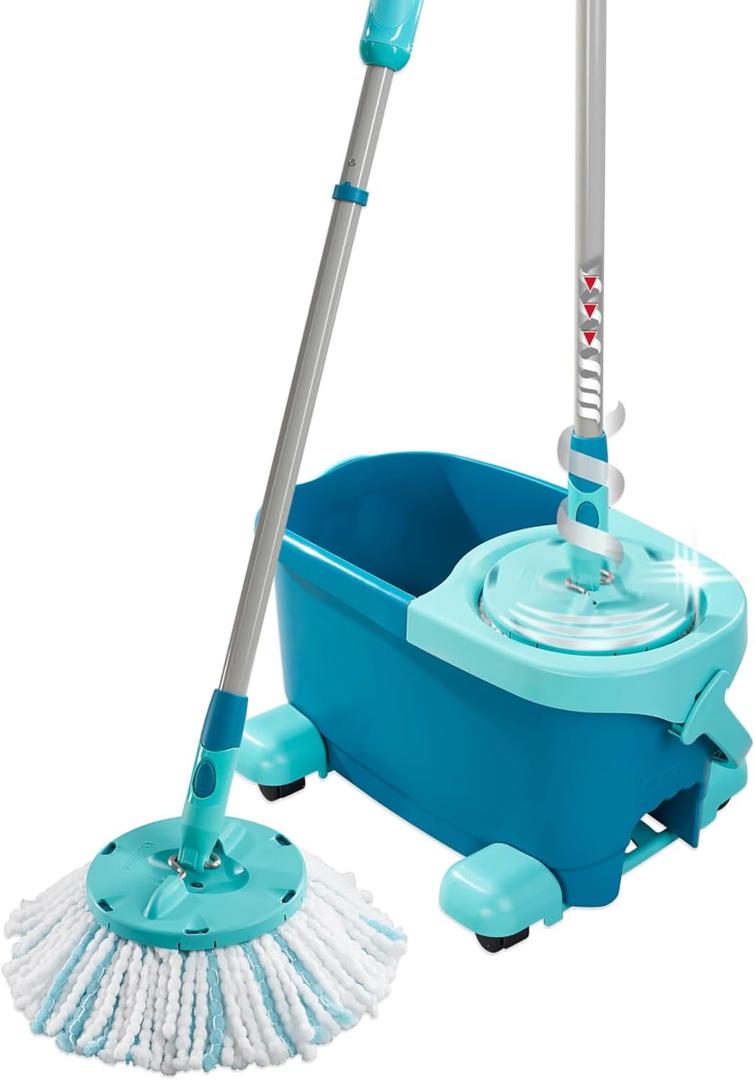 Leifheit Clean Twist Spin Mop and Set with Rollers | Telescopic Handle, 360 Joint, Spin-Dry System | Easy Glide Wheels | Blue